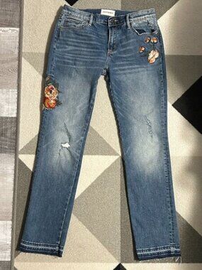 DRIFTWOOD Floral Embroidered Audrey Distressed Slim Straight Jeans Size 28